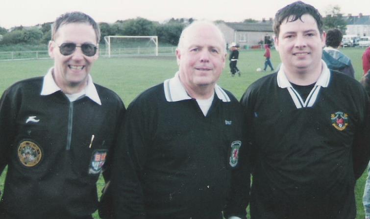 Danny Thomas (centre) with Colin McCarthy and Brian Hawkins when he was refereeing